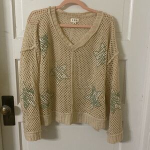 NEW POL Cream Knit Cardigan with Star Details